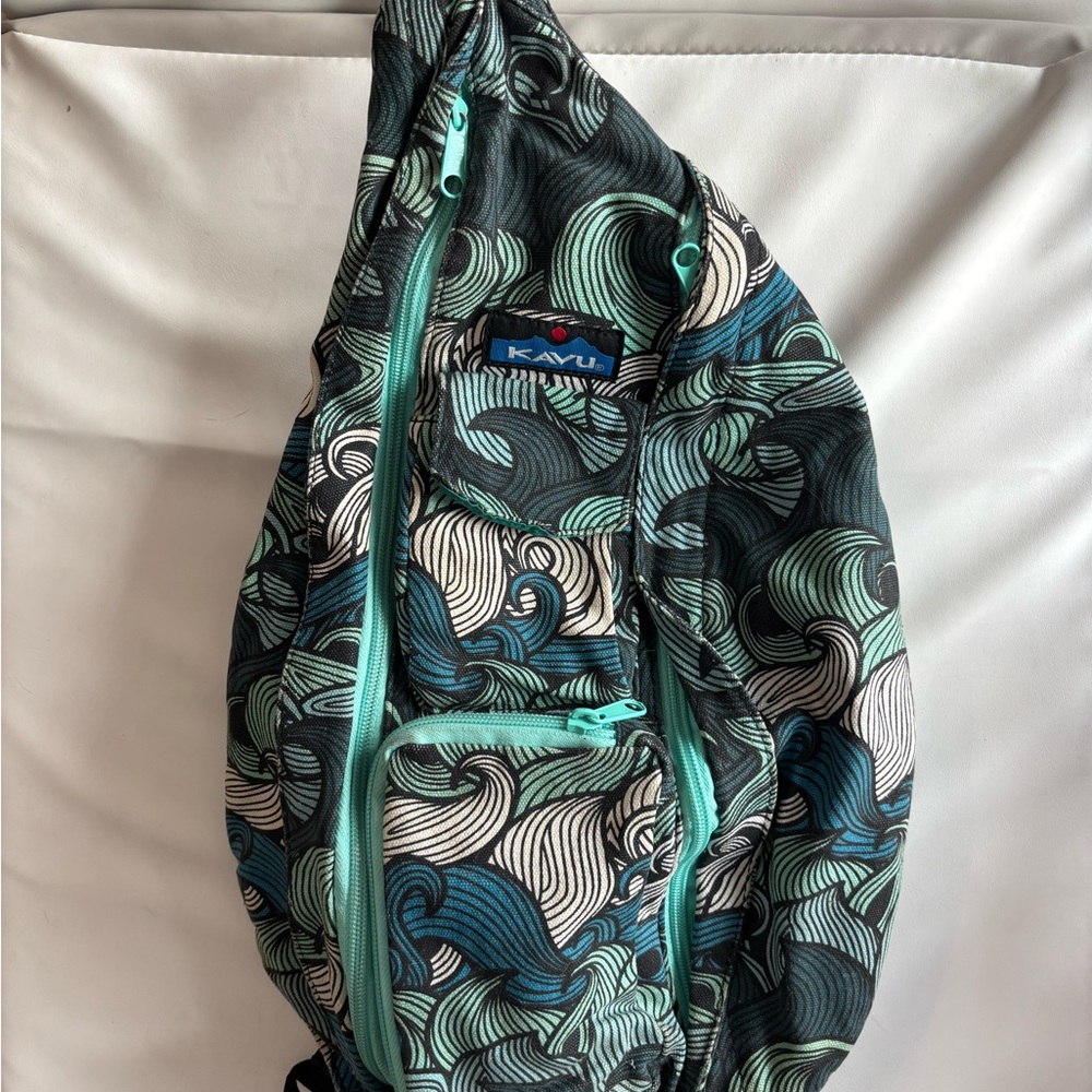 KAVU Teal Wave Print Sling Bag - Teal/Blue/White